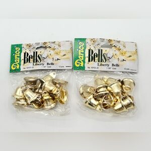 Darice Liberty Bells 1 1/8" Gold 12 pcs Christmas Crafts Taiwan Vintage Lot of 2